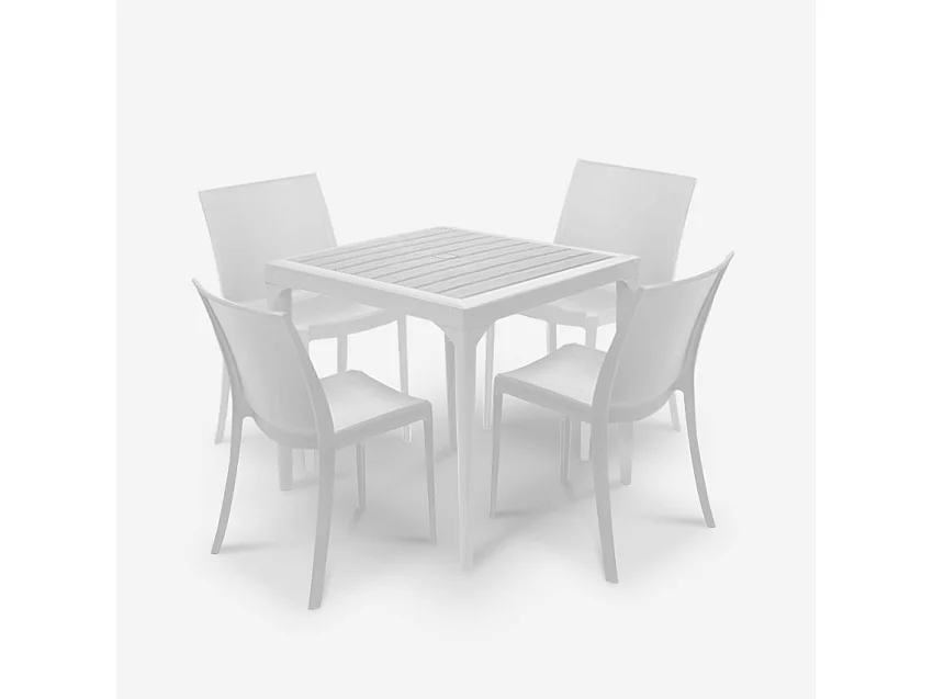 Set de jardín con 1 mesa de 80x80 cm y 4 sillas de exterior color blanco Provence Light