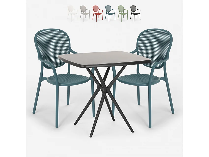 Juego mesa cuadrada 70 x 70 cm negro 2 sillas interior exterior Lavett Dark - Azul Marino