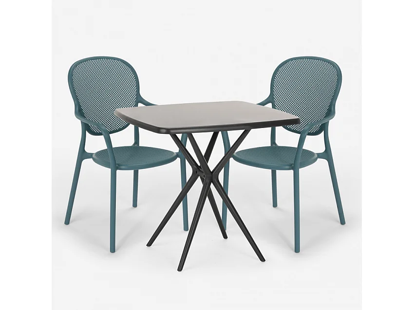 Juego mesa cuadrada 70 x 70 cm negro 2 sillas interior exterior Lavett Dark - Azul Marino