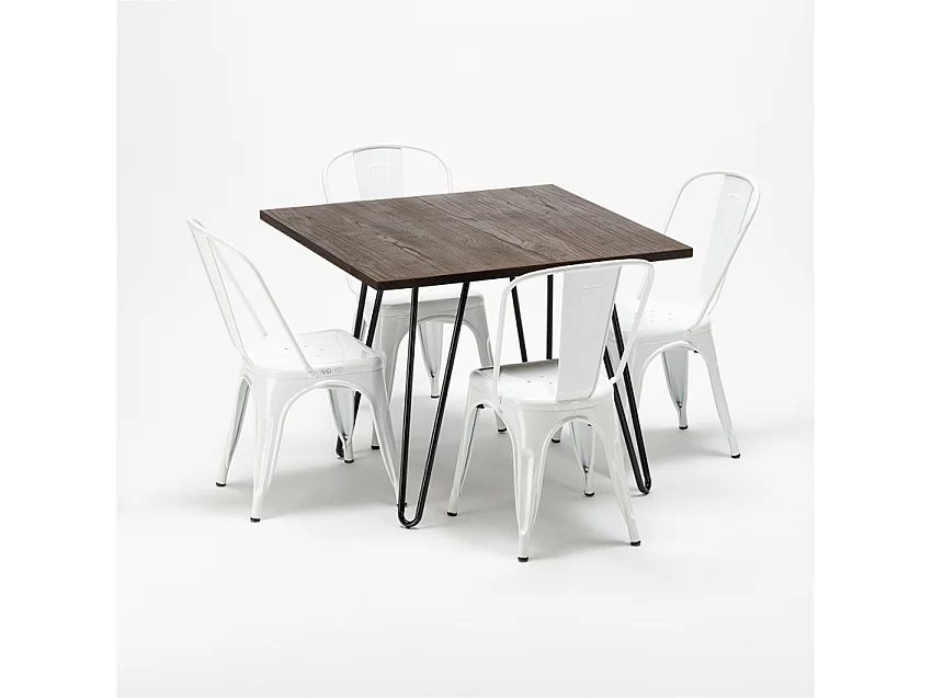 conjunto de mesa cuadrada madera y sillas en metal en estilo industrial pigalle - Blanco