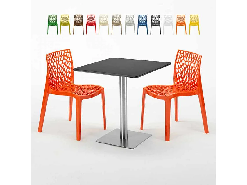 Mesa Cuadrada Negra 70x70 cm y 2 Sillas De Colores Gruvyer Rum Raisin