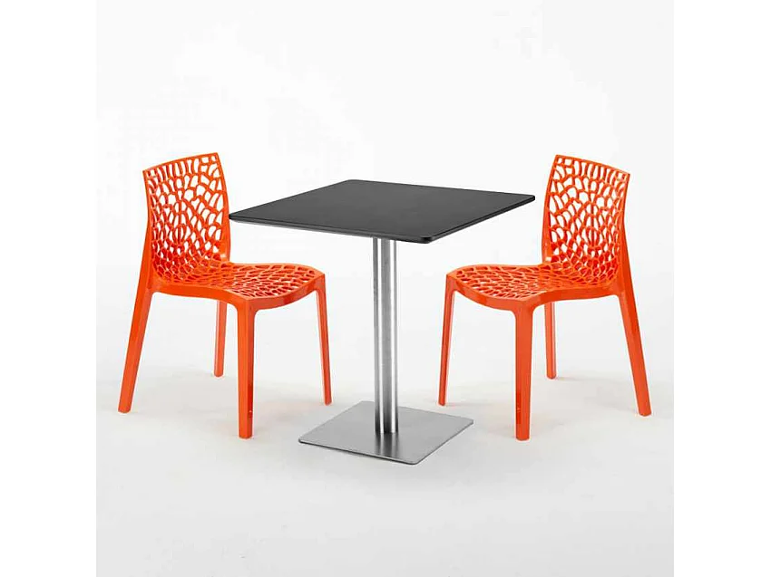 Mesa Cuadrada Negra 70x70 cm y 2 Sillas De Colores Gruvyer Rum Raisin