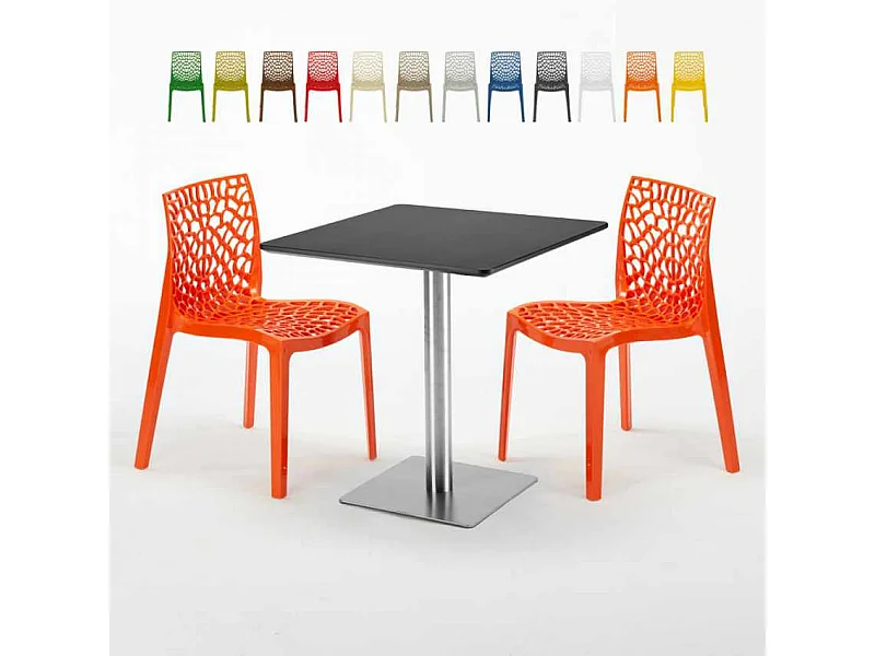 Mesa Cuadrada Negra 70x70 cm y 2 Sillas De Colores Gruvyer Rum Raisin