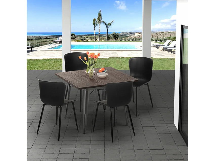 conjunto mesa cuadrada 80 x 80 cm diseño industrial 4 sillas anvil - Gris