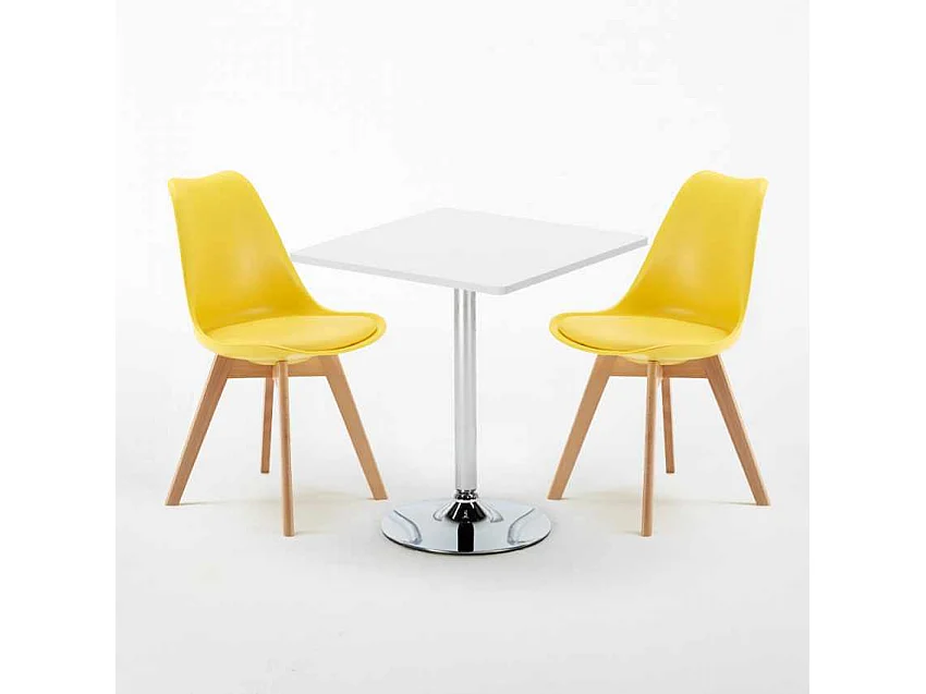 Mesa Cuadrada Blanca Con 2 Sillas De Colores Interior Bar Nordica Cocktail - Amarillo