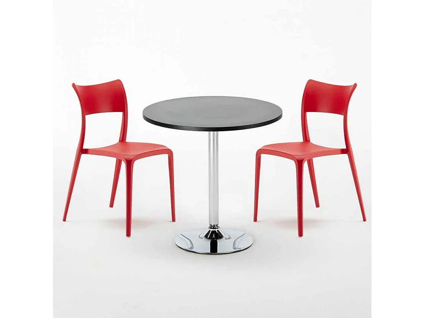 Mesa Redonda Negra Con 2 Sillas De Colores Interior Bar Parisienne Cosmopolitan - Rojo