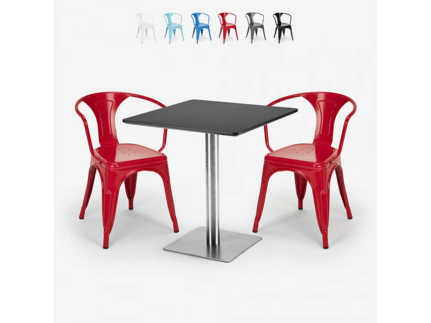 juego 2 sillas mesa 70 x 70 cm horeca bar restaurante starter silver - Rojo