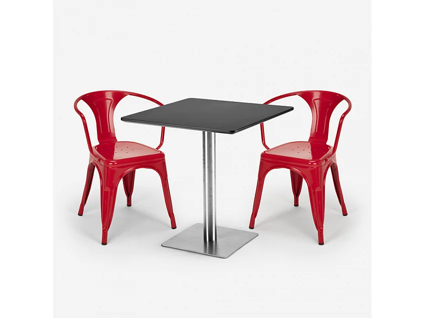 juego 2 sillas mesa 70 x 70 cm horeca bar restaurante starter silver - Rojo