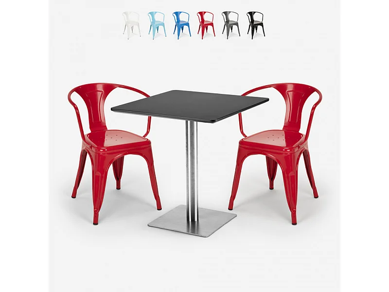 juego 2 sillas mesa 70 x 70 cm horeca bar restaurante starter silver - Rojo
