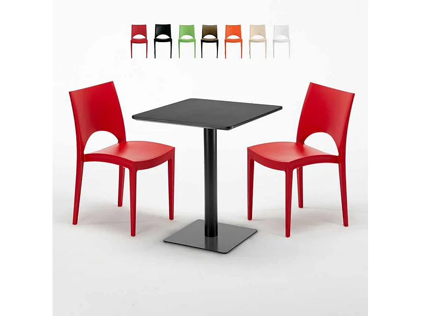 Mesa Cuadrada Negra 60x60 cm con 2 Sillas De Colores Paris Licorice