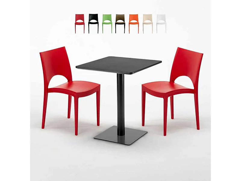 Mesa Cuadrada Negra 60x60 cm con 2 Sillas De Colores Paris Licorice