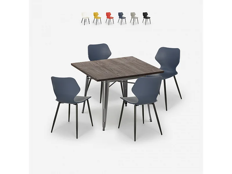 conjunto bar cocina mesa cuadrada 80 x 80 cm 4 sillas diseño moderno howe - Azul Marino