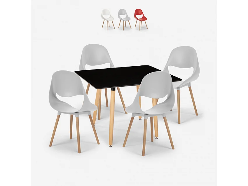 Set tavolo nero 80x80cm quadrato 4 sedie design scandinavo Dax Dark - Grigio