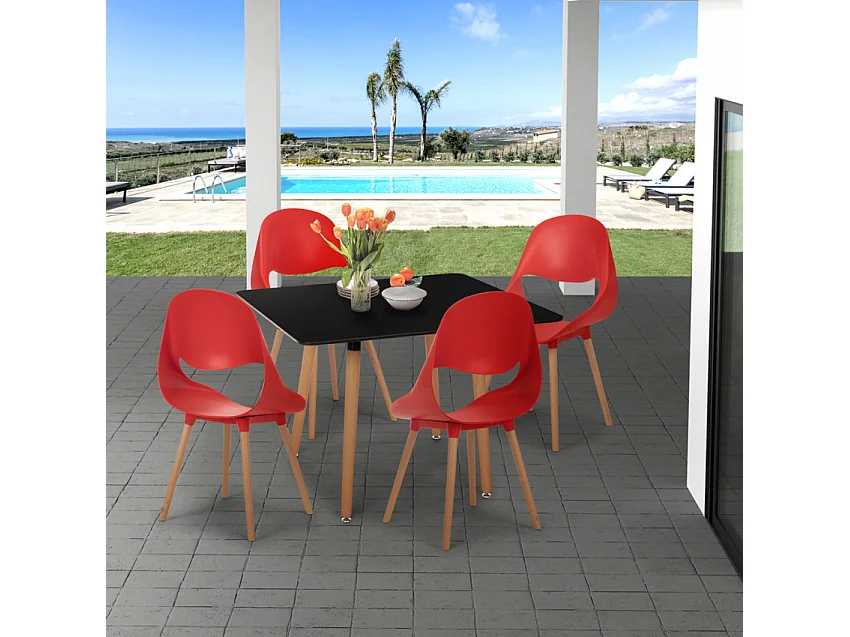 Set tavolo nero 80x80cm quadrato 4 sedie design scandinavo Dax Dark - Grigio