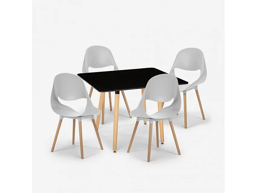 Set tavolo nero 80x80cm quadrato 4 sedie design scandinavo Dax Dark - Grigio