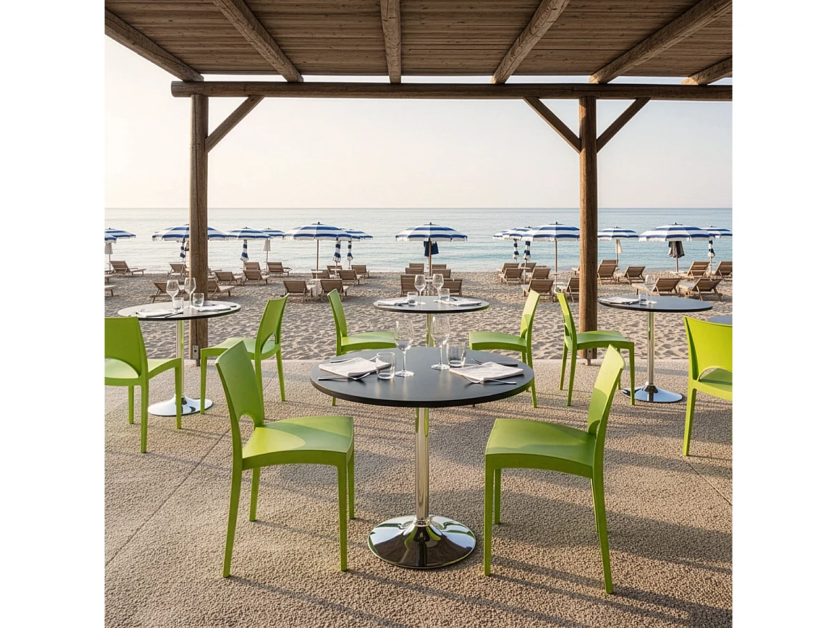 Table Ronde Noire 70x70cm Avec 2 Chaises Colorées Grand Soleil Set Intérieur Bar Café Paris Cosmopolitan - Vert