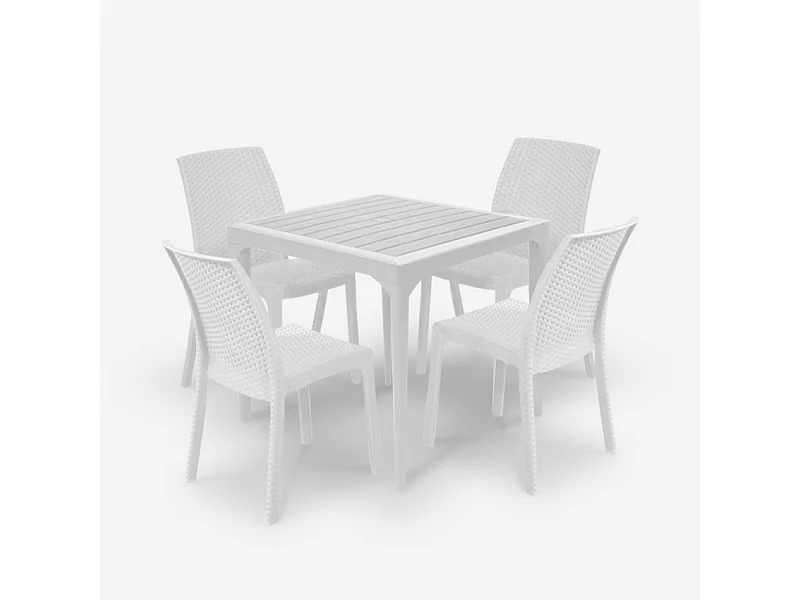 Set de jardín con 1 mesa de 80x80 cm y 4 sillas de exterior color blanco Provence Light