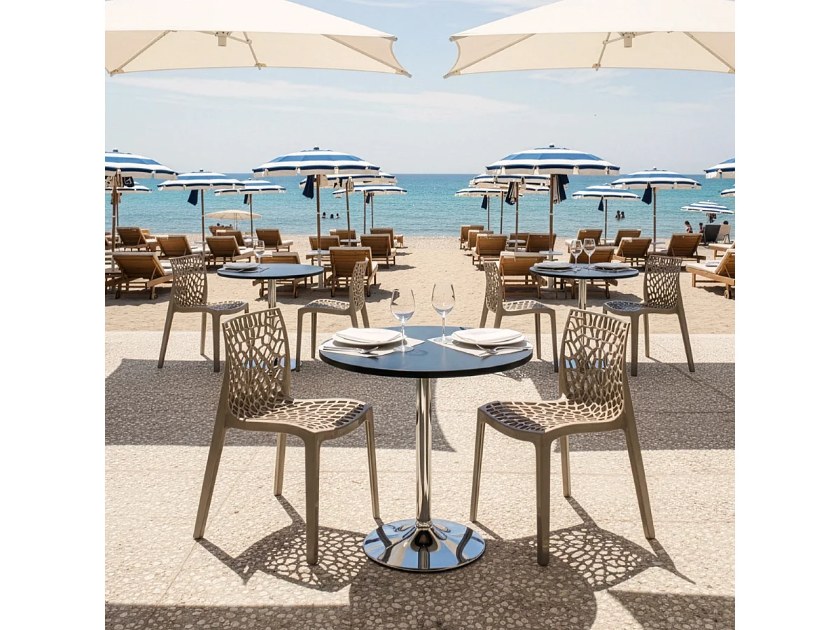 Table Ronde Noire 70x70cm Avec 2 Chaises Colorées Grand Soleil Set Intérieur Bar Café Gruvyer Cosmopolitan - Beige Juta