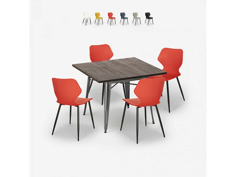 Ensemble Table Carrée 80x80cm et 4 Chaises Design Moderne Bar Cuisine Howe - Rouge