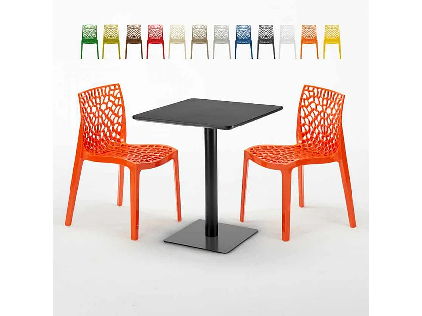 Mesa Cuadrada Negra 60x60 cm con 2 Sillas De Colores Gruvyer Licorice