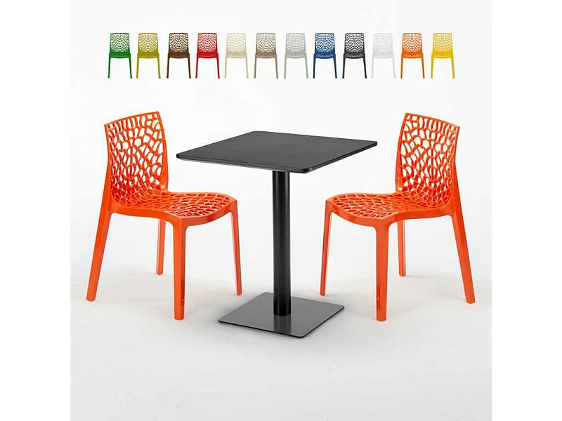 Mesa Cuadrada Negra 60x60 cm con 2 Sillas De Colores Gruvyer Licorice