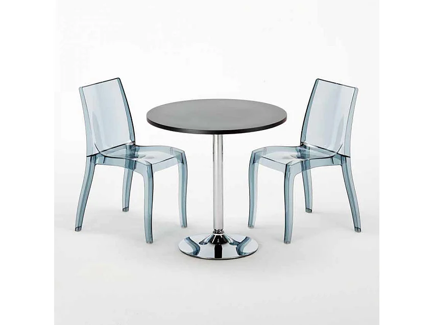 Table Ronde Noire 70x70cm Avec 2 Chaises Colorées Et Transparentes Set Intérieur Bar Café Cristal Light Gold - Noir Anthracite Transparent