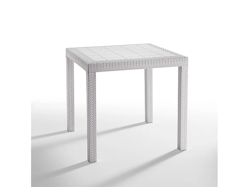 Set tavolo giardino esterno 80x80cm rattan 4 sedie bianco Nisida Light