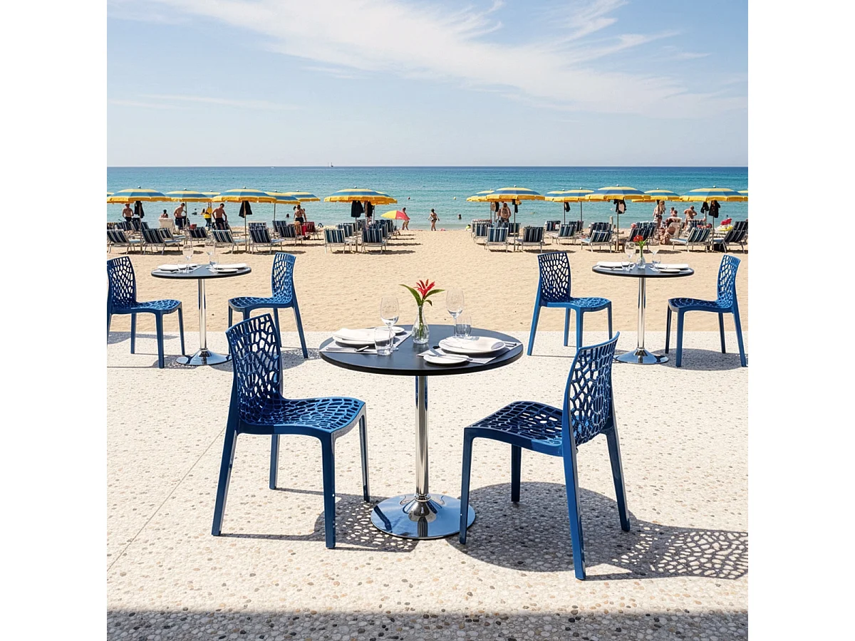 Table Ronde Noire 70x70cm Avec 2 Chaises Colorées Grand Soleil Set Intérieur Bar Café Gruvyer Cosmopolitan - Bleu