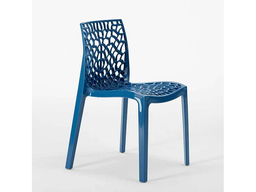 Table Ronde Noire 70x70cm Avec 2 Chaises Colorées Grand Soleil Set Intérieur Bar Café Gruvyer Cosmopolitan - Bleu