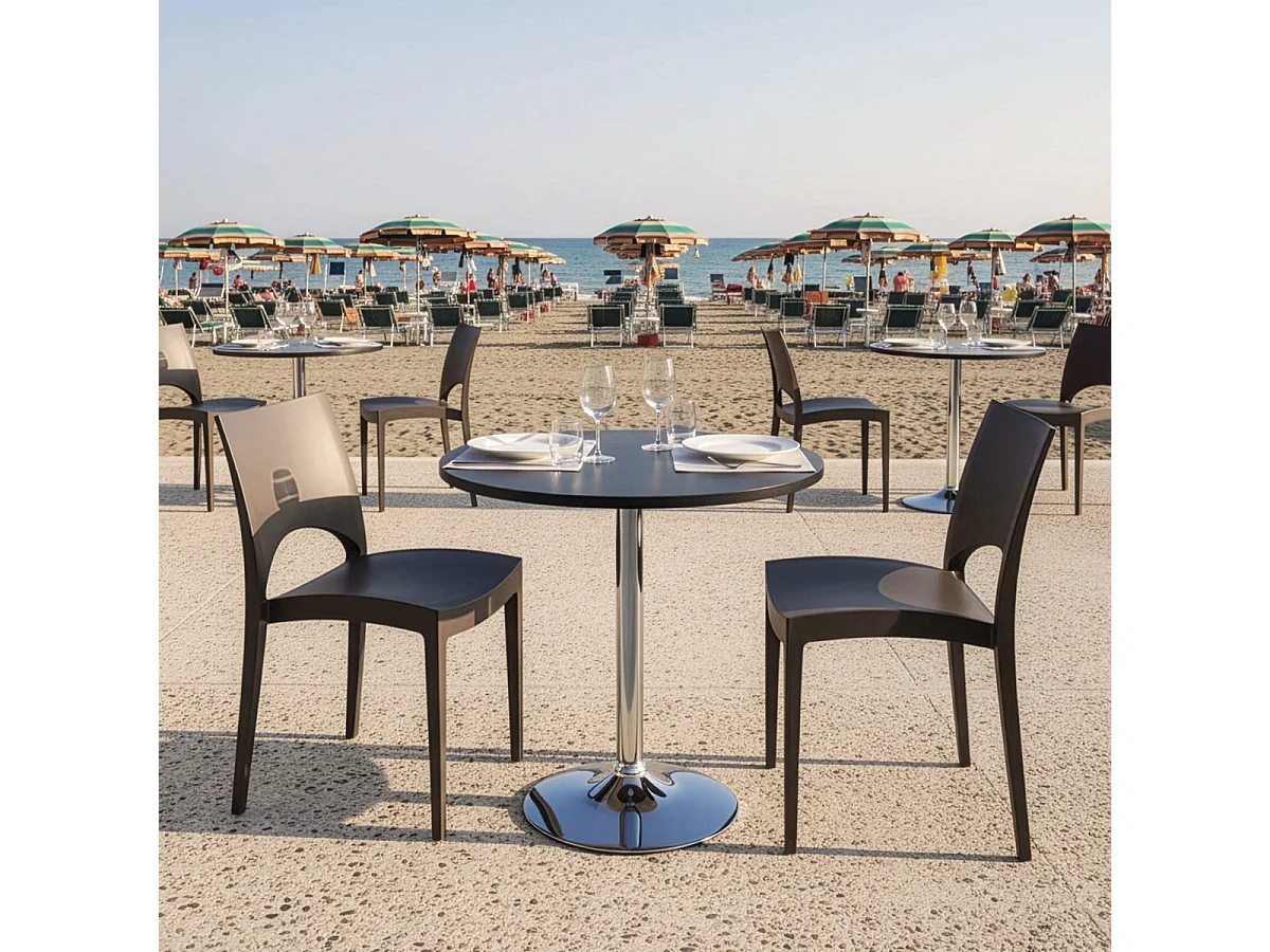 Table Ronde Noire 70x70cm Avec 2 Chaises Colorées Grand Soleil Set Intérieur Bar Café Paris Cosmopolitan - Marron