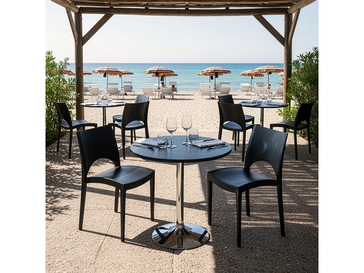 Table Ronde Noire 70x70cm Avec 2 Chaises Colorées Grand Soleil Set Intérieur Bar Café Paris Cosmopolitan - Noir