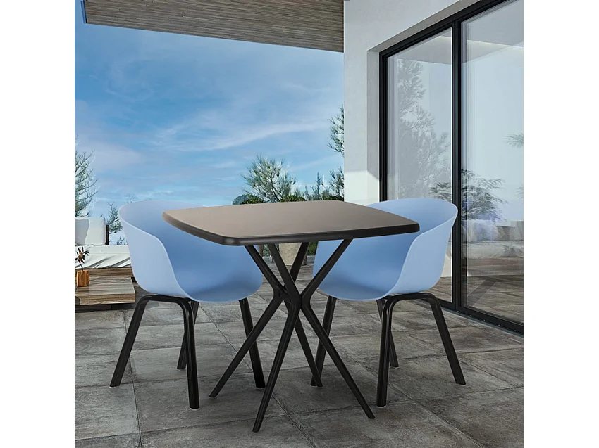 Juego 2 sillas diseño mesa negra cuadrada 70 x 70 cm moderno Navan Black - Azul