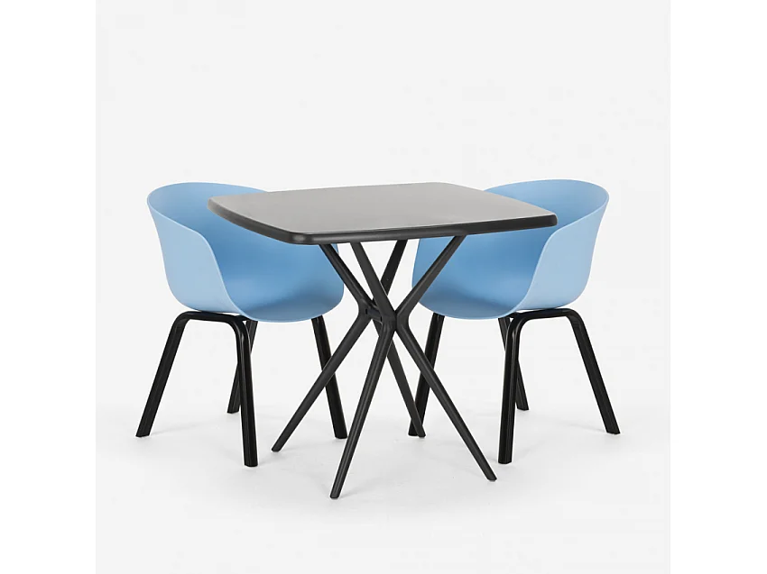 Juego 2 sillas diseño mesa negra cuadrada 70 x 70 cm moderno Navan Black - Azul