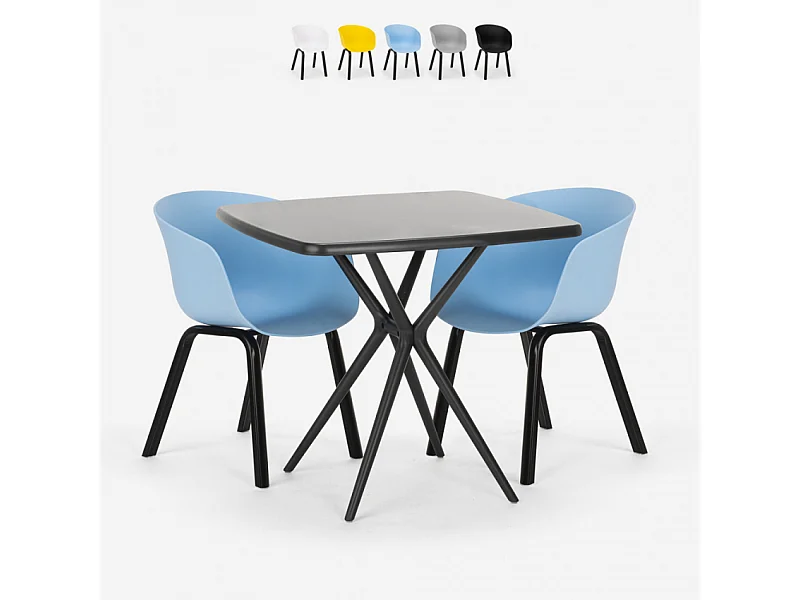 Juego 2 sillas diseño mesa negra cuadrada 70 x 70 cm moderno Navan Black - Azul