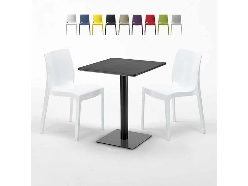 Mesa Cuadrada Negra 60x60 cm y 2 Sillas De Colores Ice Licorice