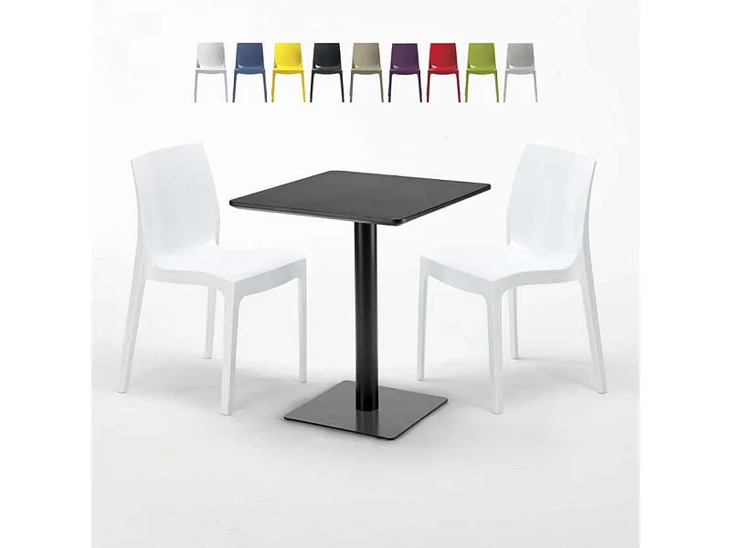 Mesa Cuadrada Negra 60x60 cm y 2 Sillas De Colores Ice Licorice