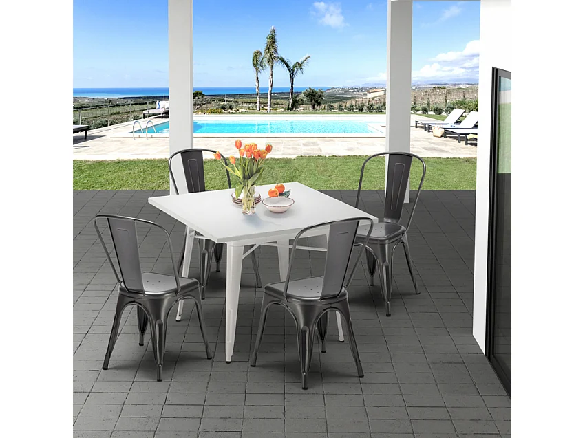 juego de sillas de metal estilo y mesa cuadrada diseño industrial harlem - Gris