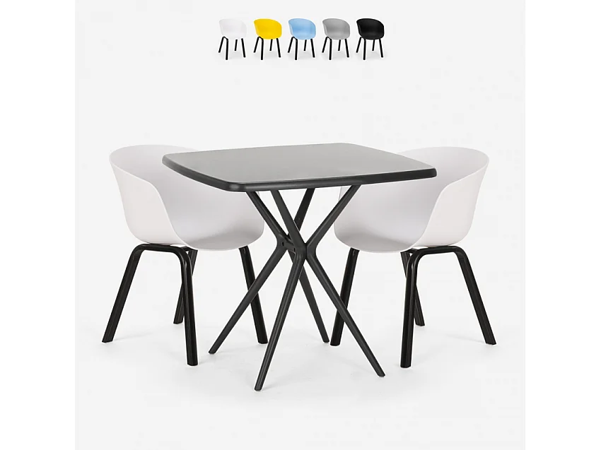 Juego 2 sillas diseño mesa negra cuadrada 70 x 70 cm moderno Navan Black - Blanco