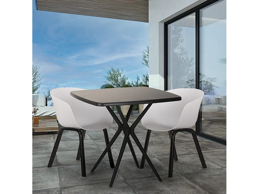 Juego 2 sillas diseño mesa negra cuadrada 70 x 70 cm moderno Navan Black - Blanco