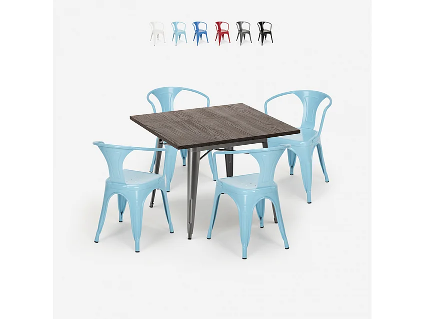 juego diseño industrial mesa 80 x 80 cm 4 sillas estilo cocina bar hustle - Azul