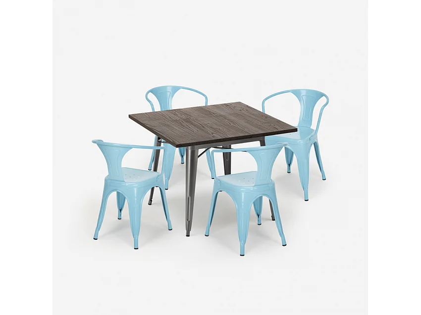 juego diseño industrial mesa 80 x 80 cm 4 sillas estilo cocina bar hustle - Azul