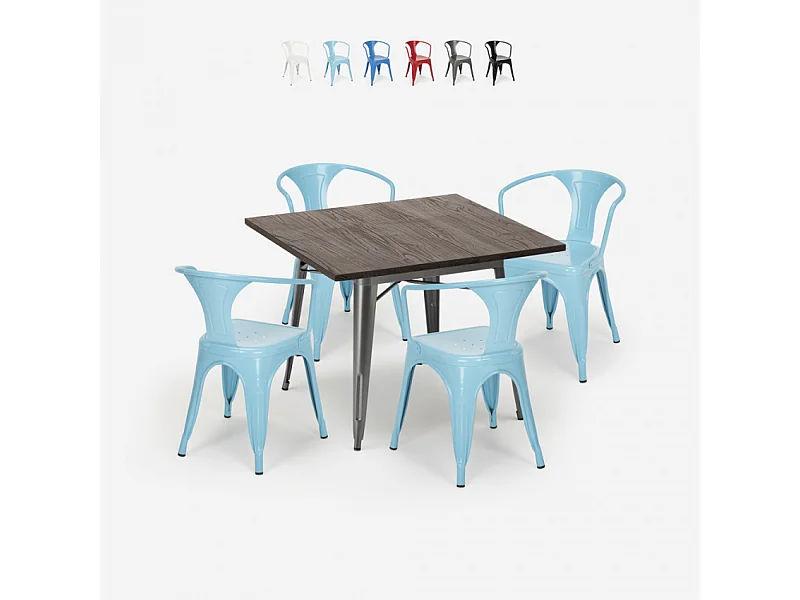 juego diseño industrial mesa 80 x 80 cm 4 sillas estilo cocina bar hustle - Azul