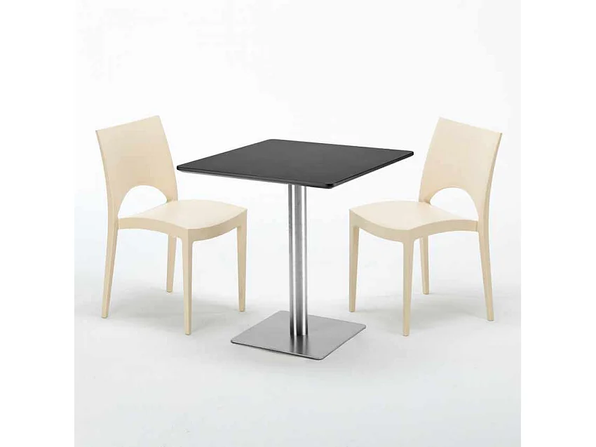 Mesa Cuadrada Negra 70x70 cm y 2 Sillas De Colores Paris Rum Raisin