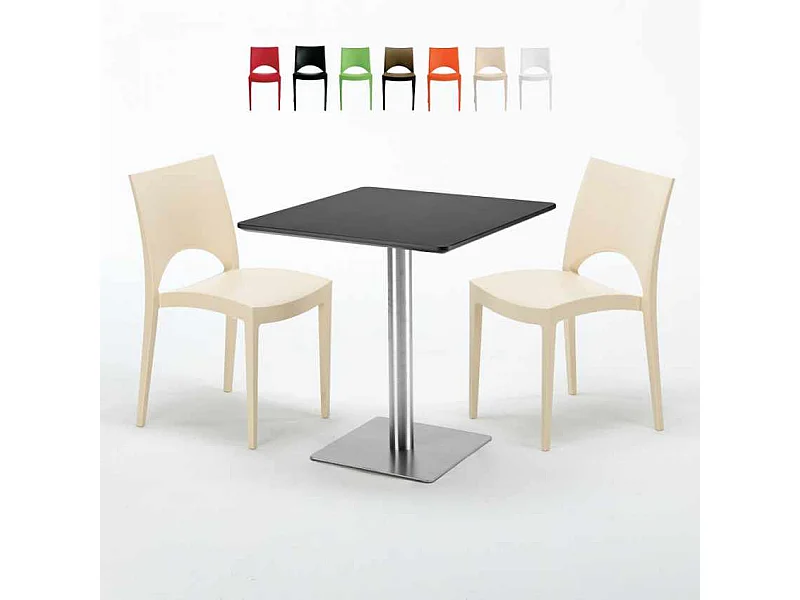 Mesa Cuadrada Negra 70x70 cm y 2 Sillas De Colores Paris Rum Raisin