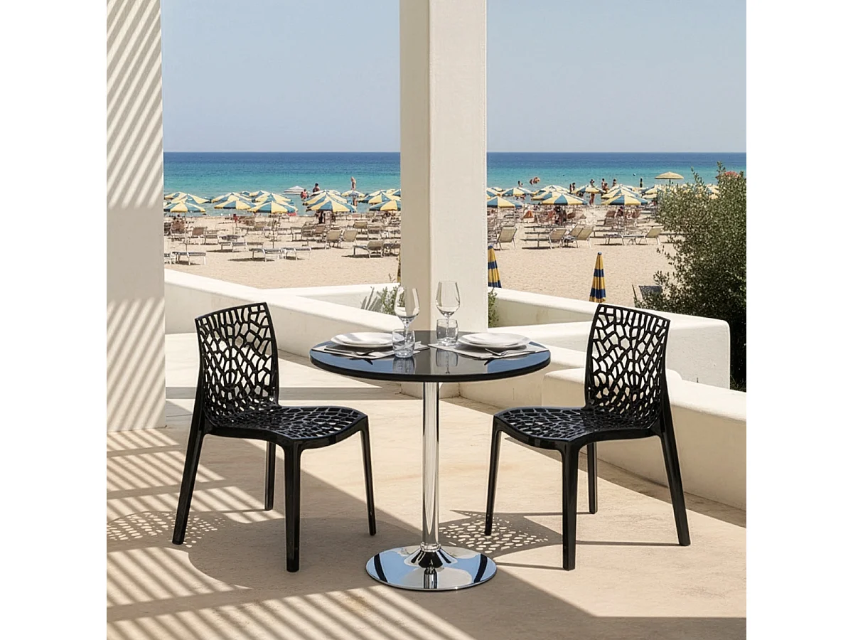 Table Ronde Noire 70x70cm Avec 2 Chaises Colorées Grand Soleil Set Intérieur Bar Café Gruvyer Cosmopolitan - Noir
