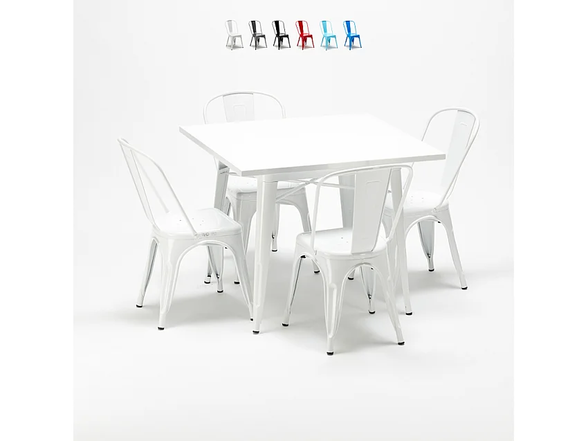 juego de sillas de metal estilo y mesa cuadrada diseño industrial harlem - Blanco