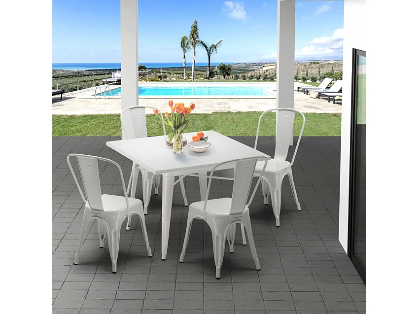 juego de sillas de metal estilo y mesa cuadrada diseño industrial harlem - Blanco