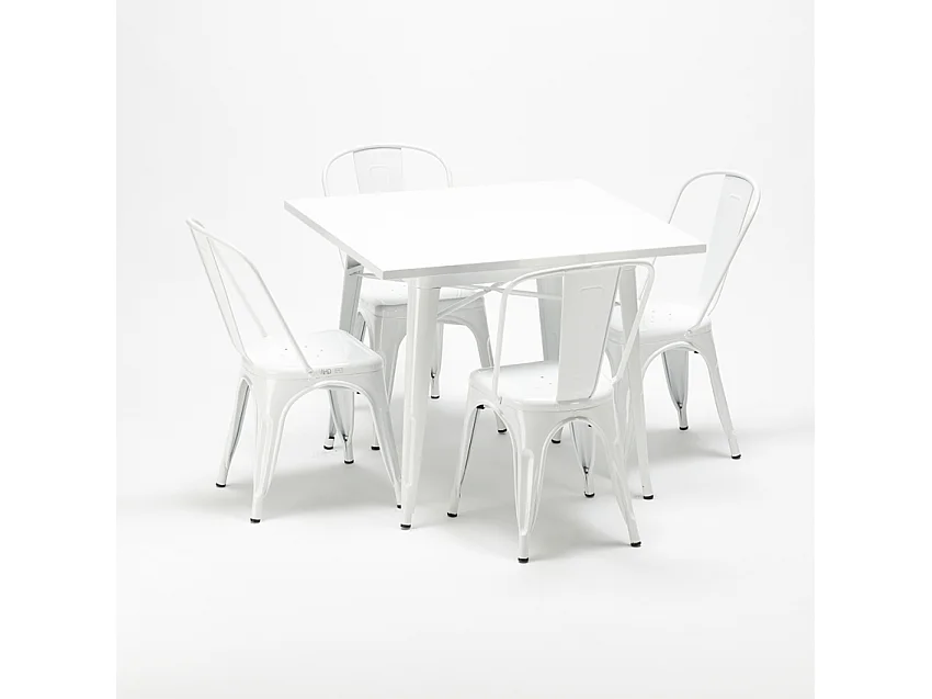 juego de sillas de metal estilo y mesa cuadrada diseño industrial harlem - Blanco