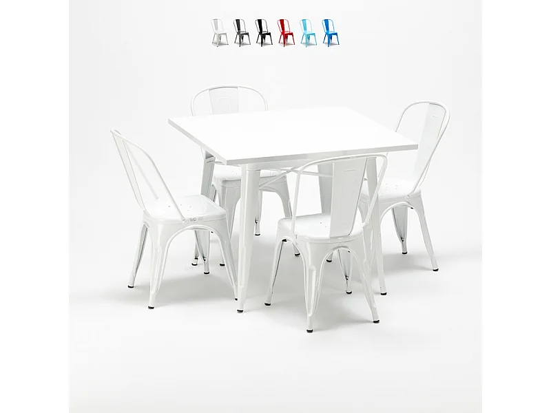 juego de sillas de metal estilo y mesa cuadrada diseño industrial harlem - Blanco
