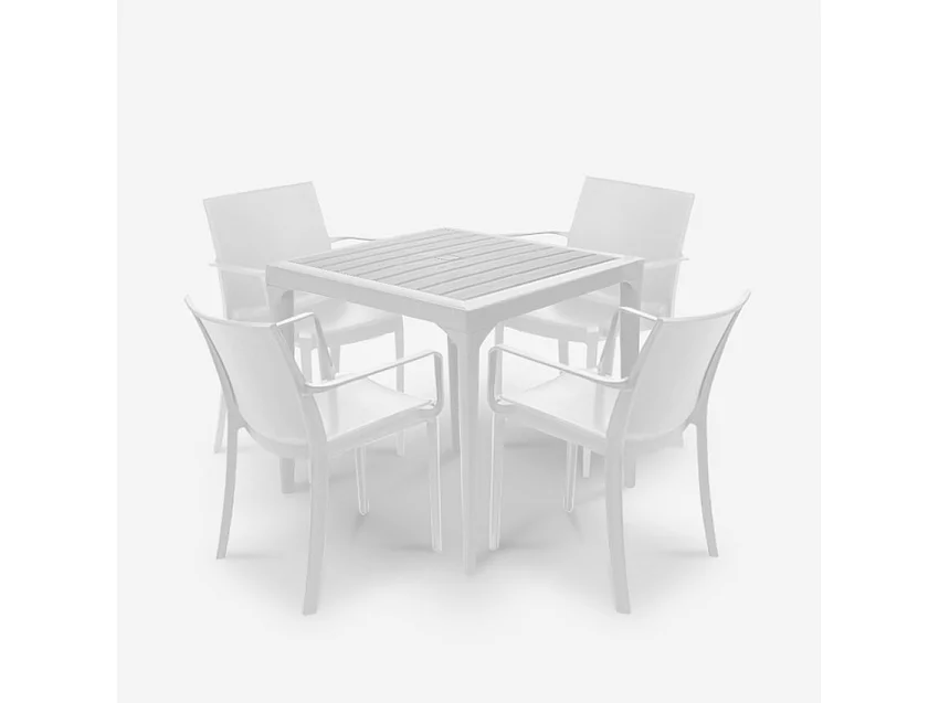 Set de jardín con 1 mesa de 80x80 cm y 4 sillas de exterior color blanco Provence Light